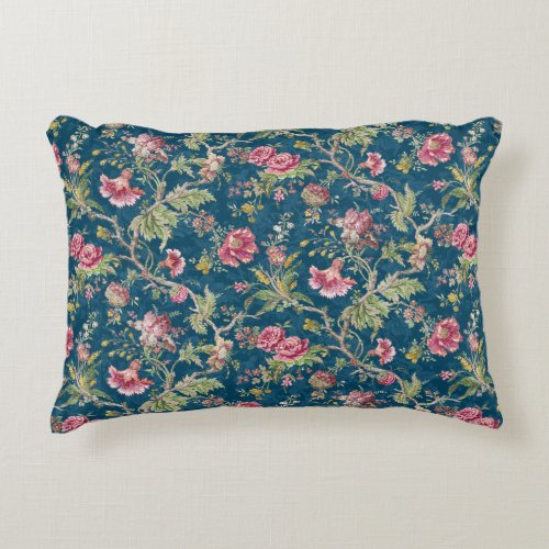 Beautiful Floral Colorful Flowers Blue Background Accent Pillow