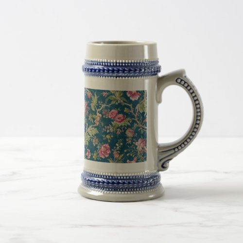 Beautiful Floral Colorful Flowers Blue Background Beer Stein