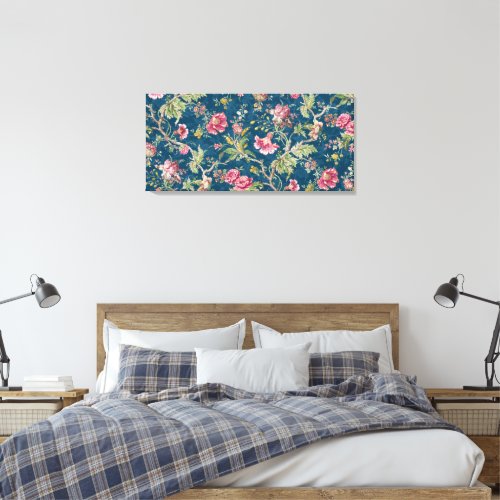 Beautiful Floral Colorful Flowers Blue Background Canvas Print