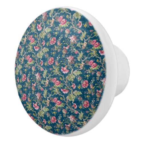 Beautiful Floral Colorful Flowers Blue Background Ceramic Knob