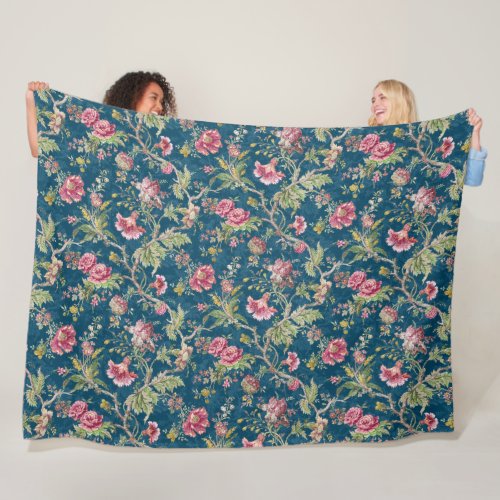 Beautiful Floral Colorful Flowers Blue Background Fleece Blanket