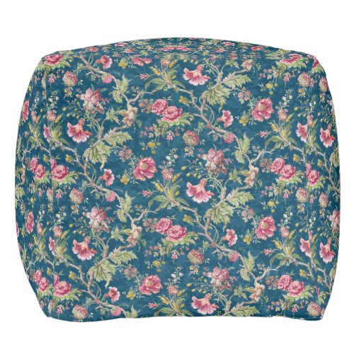 Beautiful Floral Colorful Flowers Blue Background Pouf