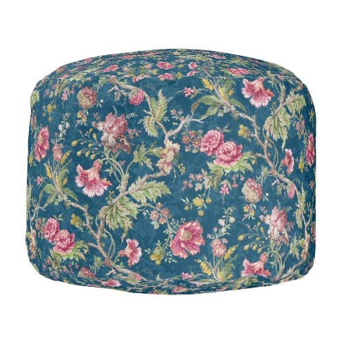 Beautiful Floral Colorful Flowers Blue Background Pouf