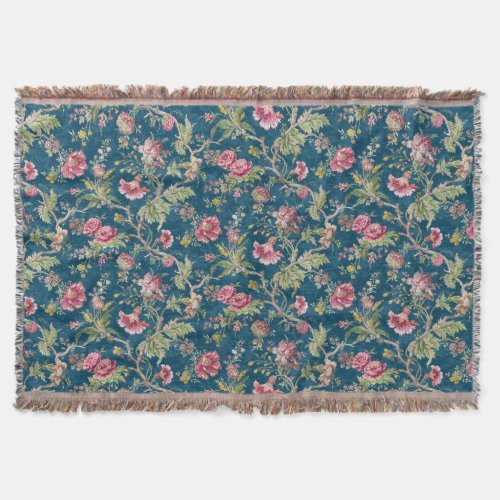 Beautiful Floral Colorful Flowers Blue Background Throw Blanket