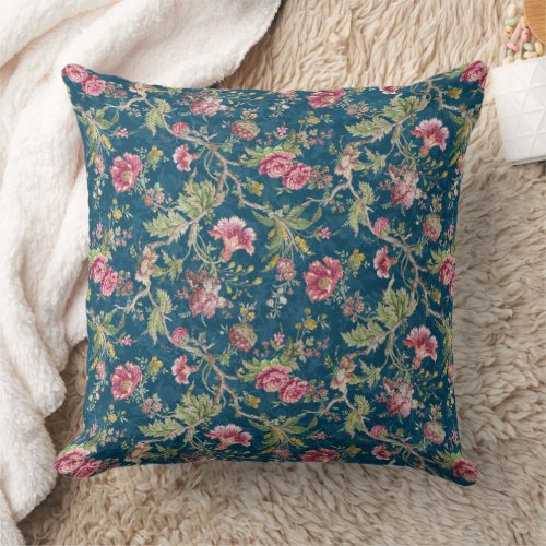 Beautiful Floral Colorful Flowers Blue Background Throw Pillow