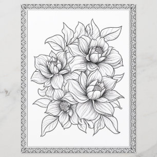 Beautiful Floral Coloring Page Scrapbook Paper