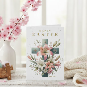 Beautiful Floral Cross Custom Christian Easter Holiday Card