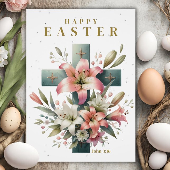 Beautiful Floral Cross Custom Christian Easter Holiday Card (Beautiful Floral Cross Custom Christian Easter Holiday Card with customizable text.)
