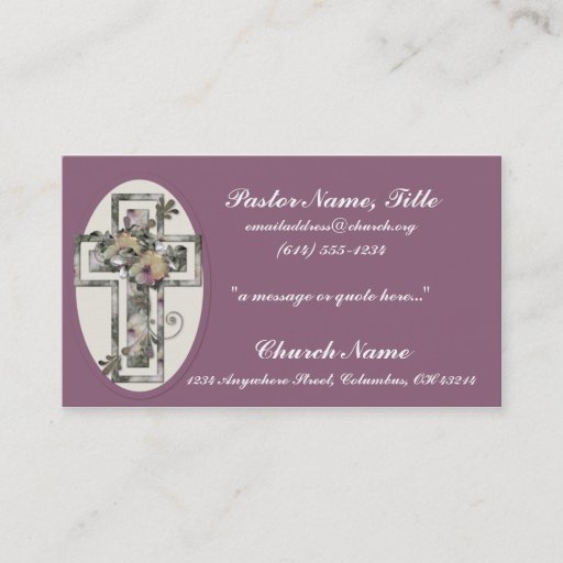 Customizable Beautiful Floral Cross on Lavendar Business Cards
