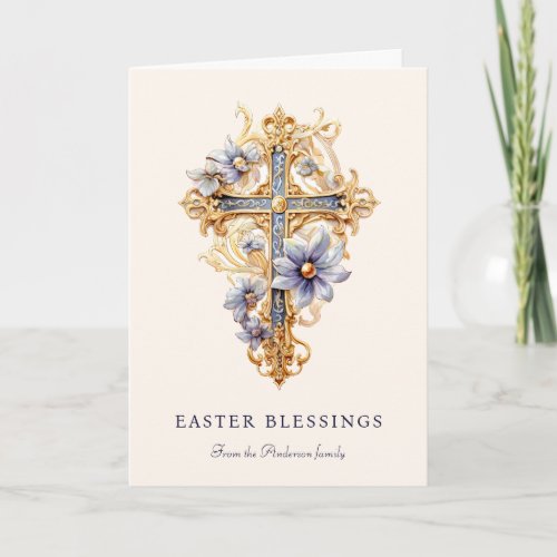Beautiful Floral Cross Religious Easter Blessings Holiday Card