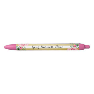 Beautiful Floral Decor with White Gold Stripes Pen
