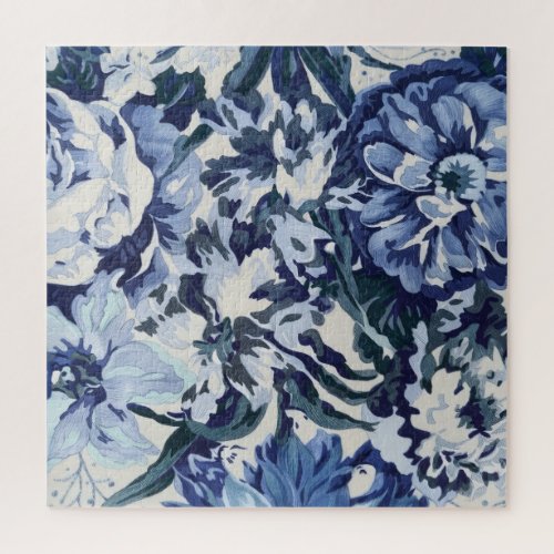Beautiful Floral Design in Blue Hues Jigsaw Puzzle