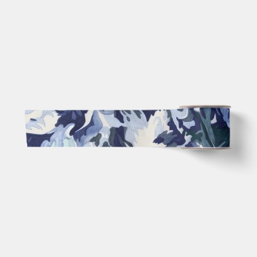 Beautiful Floral Design in Blue Hues Satin Ribbon