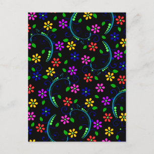 Beautiful Floral Design on Black Background Postcard