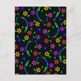 Beautiful Floral Design on Black Background Postcard
