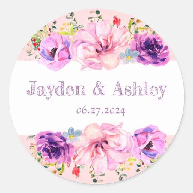 Beautiful floral design Wedding favor Classic Round Sticker (Front)