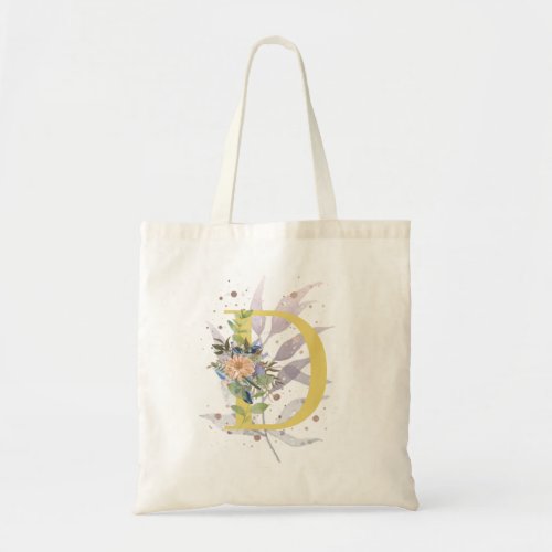 Beautiful Floral Design With D Alphabet letter Tote Bag