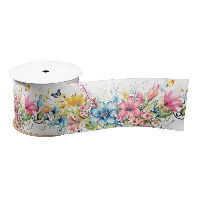 Beautiful Floral Display Satin Ribbon (Spool)