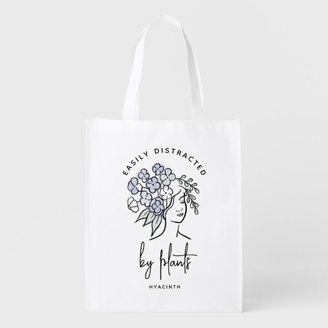 Beautiful Floral Distracted Gardener Personalized Grocery Bag (Front)
