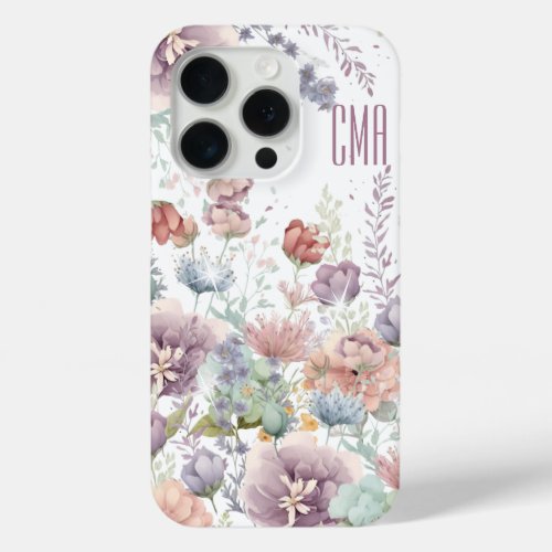 Beautiful Floral  DIY Monogram iPhone 15 Pro Case