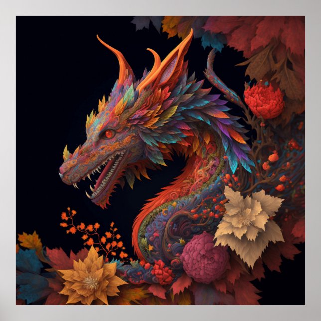 Beautiful Floral Dragon Poster (Front)