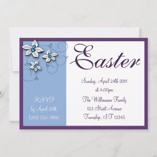 Beautiful Floral Easter Blue Holiday Invitations