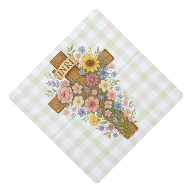Beautiful floral Easter cross Graduation Cap Topper (Front)