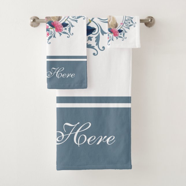 Beautiful Floral Easter Rabbit design Bath Towel Set (Insitu)