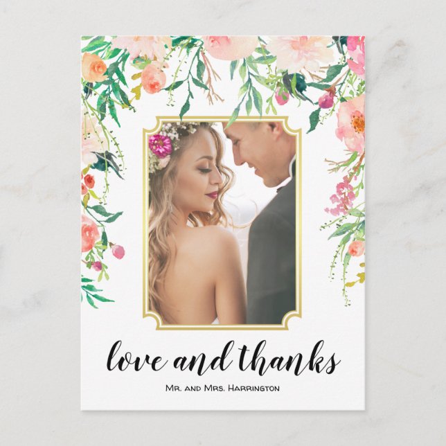 Beautiful Floral Frame Boho Thank You Postcard (Front)