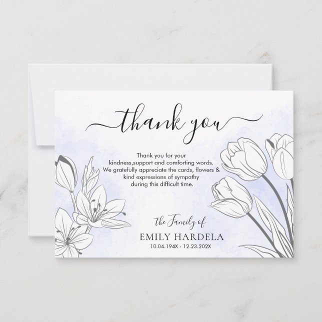 Beautiful Floral Funeral Thanks Card (Front)