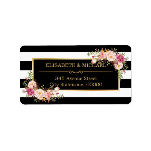 Beautiful Floral Gold Decor Black White Stripes Label