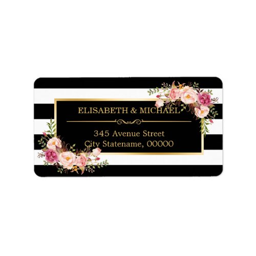 Beautiful Floral Gold Decor Black White Stripes Label