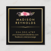 Beautiful Floral Gold Frame Black White Stripes Square Business Card (Back)