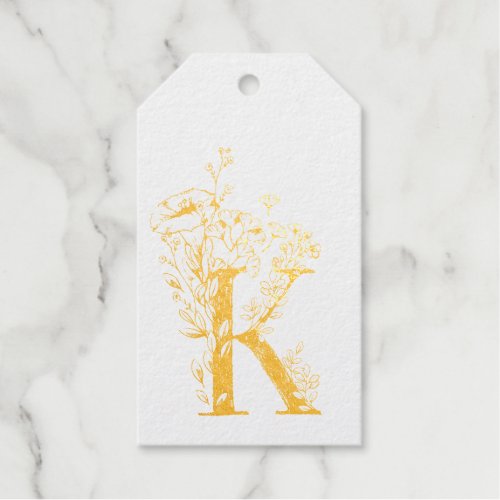 Beautiful Floral GOLD Monogram Sketched Wedding Foil Gift Tags