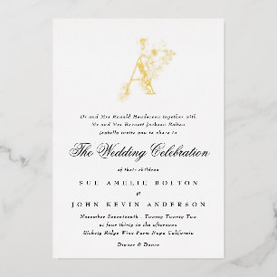 Beautiful Floral GOLD Monogram Sketched Wedding Foil Invitation