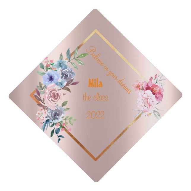 Beautiful floral,gold rose graduation  cap topper (Front)