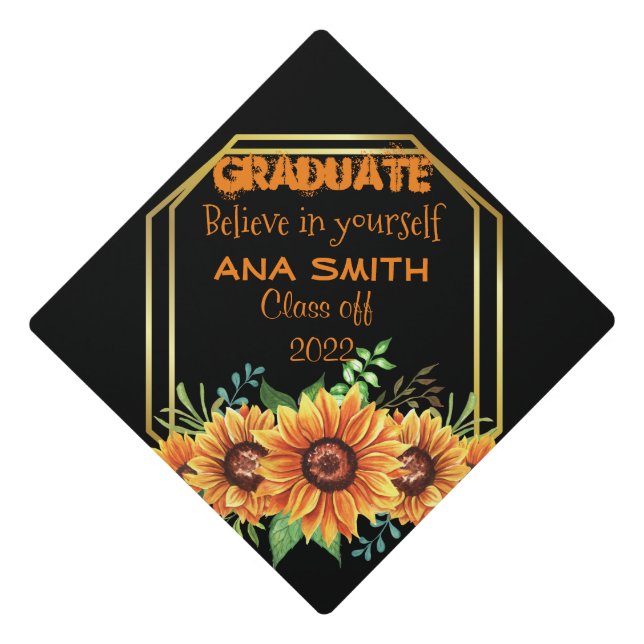 Beautiful floral graduation cap topper (Front)