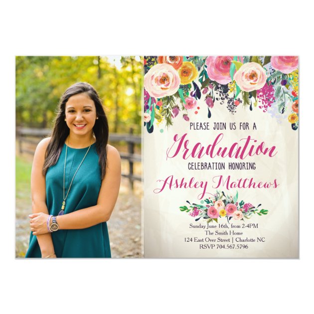Beautiful Floral Graduation Invitation, Card