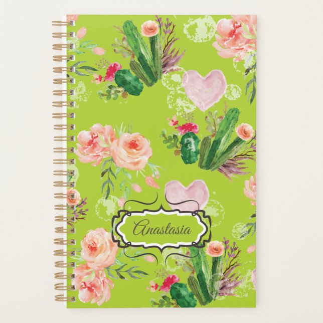 Beautiful Floral Green Cactus Planner (Front)