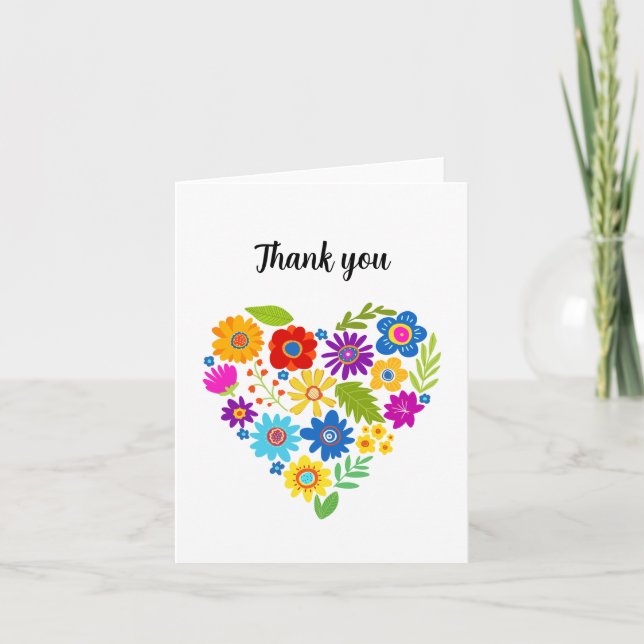 Beautiful Floral Heart Thank You Card (Front)