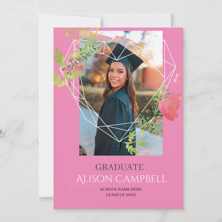 Beautiful Floral HeartFrame Photo Graduation Party Invitation | Zazzle