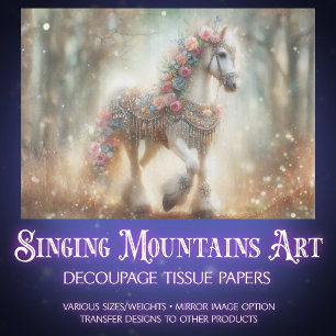 Beautiful Floral Horse In Woodland Decoupage Tissue Paper