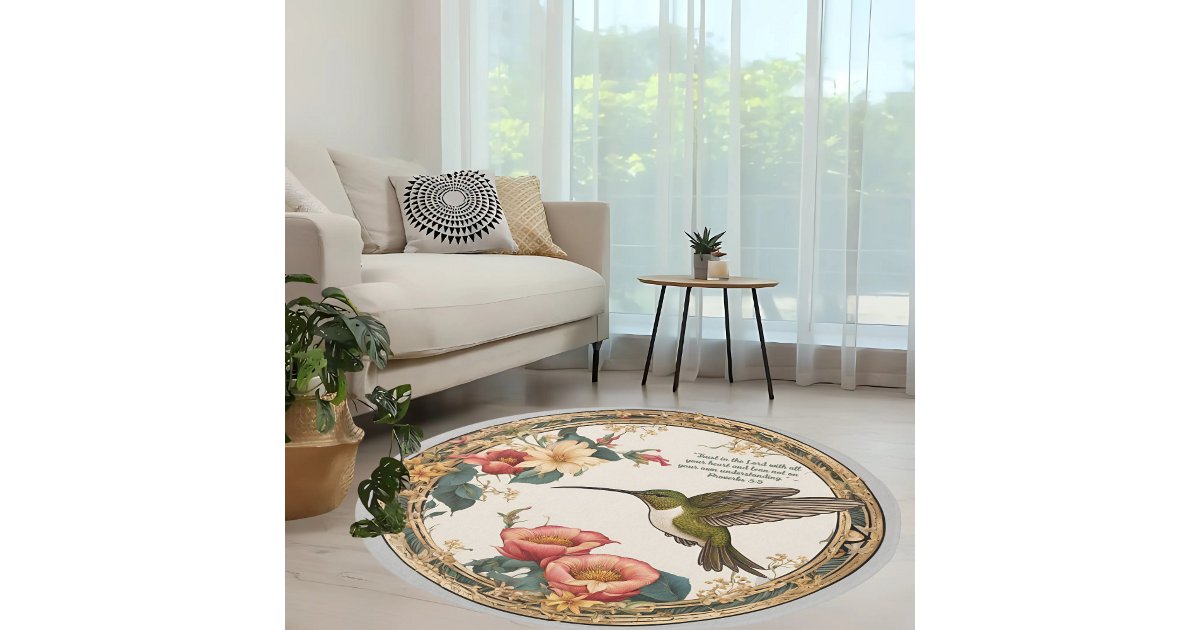 Round Hummingbird Rug Beautiful Floral Hummingbird 5' Round Area Rug | Zazzle