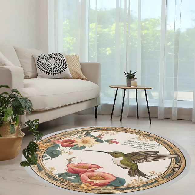 Beautiful Floral Hummingbird 5' Round Area Rug (Creator Uploaded)