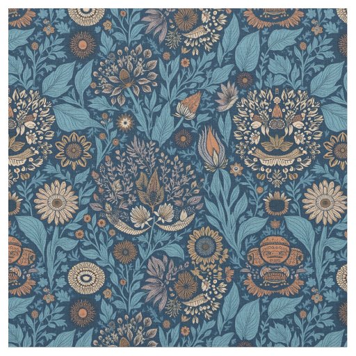 Beautiful Floral in Blue and Beige Fabric