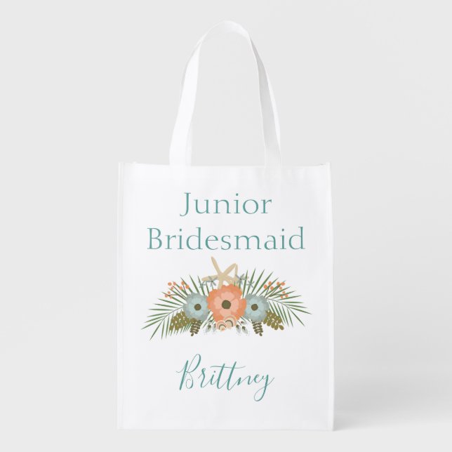 Beautiful Floral Junior Bridesmaid Grocery Bag (Front)