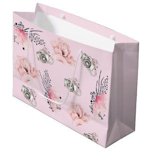 Beautiful Floral Light Pink Camera Large Gift Bag