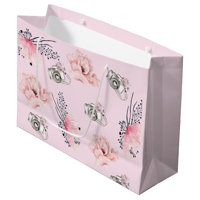 Beautiful Floral Light Pink Camera Large Gift Bag (Front Angled)