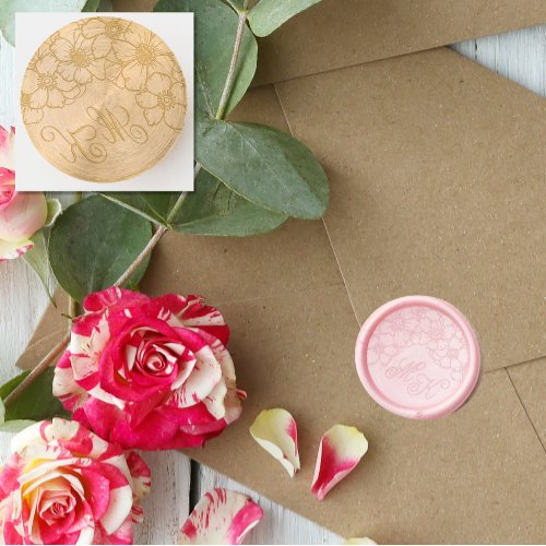 Beautiful Floral Line Art Elegant Script Monogram Wax Seal Stamp