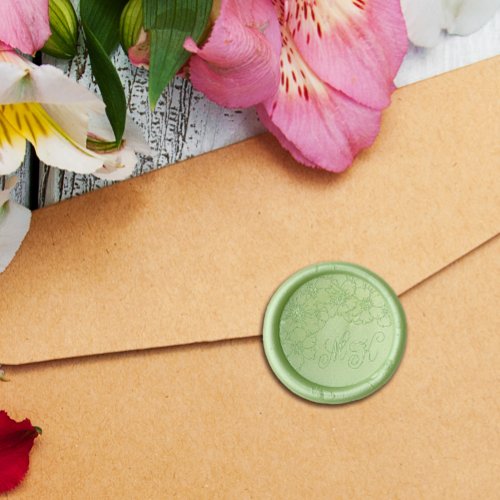 Beautiful Floral Line Art Elegant Script Monogram Wax Seal Sticker